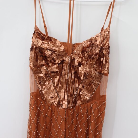 NWT ASOS Bronze Sequin Embellished Butterfly Mesh Fringe Beaded Mini Dress - Picture 3 of 12